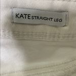 Black Daisy  Kate Straight Leg White Jeans with Blue Floral Pattern Photo 9