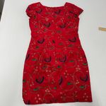 Cynthia Rowley Dress Women Size 8 Red Silk Embroidered Cap Sleeve Sheath Vintage Photo 1