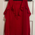 Parker #10  RUFFLE V-NECK COLD SHOULDER VIBRANT RED BLOUSE TOP SIZE SMALL Photo 0
