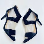 BCBGeneration Heels Womens 8M Mavel X Snakeskin Black Fabric Back Zip Stiletto Photo 8