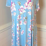 Floral Tropical Dress 2XL Light Blue Flowers Tropical Beach Hawaiian Midi Korsis Size 2X Photo 0