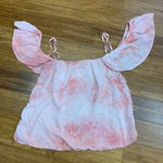 American Eagle  Top Womens Small Pink‎ Tie Dye Off Shoulder Crop Blouse Summer Photo 0