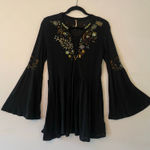 Free People Black Embroidered Floral Tunic Top Whimsy Pirate Women's size Medium Photo 0