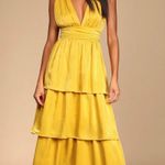 Lulus Yellow satin midi dress Photo 0