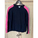 Minnie Rose Women Pullover Cashmere Sweater Navy W Pink Stripe Crew Neck Size XS Photo 1