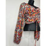 H&M Womens  Boho Rayon Floral Puff Sleeve Cropped Blouse Small Spring Summer Photo 2