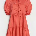 NEW Cinq A Sept Lynn Dress Neon Coral Pink Babydoll Bow Front Preppy Size 0 XS Photo 0