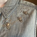 Chico's Blue Chambray Denim Rhinestone Bling Button Down Top Size 2 Rodeo Country Photo 5
