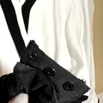 Reiss  Jayde Bodysuit Blouse Long Sleeve Low V-Neck White Black 8 Photo 2