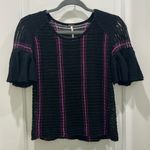 Free People Babes Only Stripe Knit Short Sleeve Woven Top Sz S Photo 1
