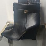 White House | Black Market NWOT Black Wedge Ankle Boots Size 8 Photo 4