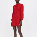 ZARA  Red Long Sleeve‎ Shift Dress With Button And Tie Detail Womens Size XS Photo 8