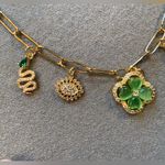 Lucky Charm Necklace Green accents, 5 Charms, gold‎ tone hardware, feels solid Photo 3