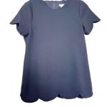 Shoshanna  Solid Black Scalloped Crepe Short Sleeve Top Size 0 Photo 0