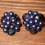 Vintage Clip On Earrings Purple Berry Faux Pearls Gold Tone Photo 1