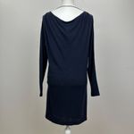 Hanii Y Wool Dress Long Sleeve Draped Navy Blue Round Neck Minimalist Medium. Photo 2
