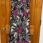 Trina Turk Silk Blend Tie Strap Maxi Dress Size 4 Black White Pink Leaf Print Photo 0