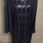 Connected Apparel Navy Blue Sequin Mesh Dress Size 16 Evening Party Formal Photo 0