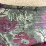 Ulla Popken Gray & Berry Floral Print 3/4 Ruffle Bell Sleeve Tunic Blouse 28/30 Photo 2