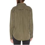 Free People Off Campus Shirt Womens XS Moss Green Tencel Metallic Boho Utility Photo 4