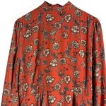 Loft Rust Orange Floral Print Long Sleeve A-Line Button Front Mock Neck Dress 12 Photo 5