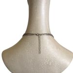 Silver Tone Layered Chain Necklace Rhinestone Triangle Bar Pendant with Extender Photo 6