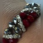 ELEGANT Red Crimson Glass Bead Silver Rhinestone Necklace‎ And Bracelet Set Photo 5
