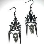 Victorian Gothic Goth Skull Dangle Spike Earrings Gray Photo 0