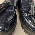 Franco Sarto Sarto sz9.5 midnight blue loafers tassel slip on preppy patent leather Balinna Photo 5