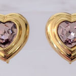 Vintage Clip On Earrings Stunning Heart Gold Tone with Dusky Pink Gems Photo 0