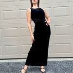 Harlow Vintage Black Velvet High Neck Sheer Panel Romantic Goth Gown Size 6 Photo 6