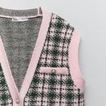ZARA  Pink Green Plaid Knit Vest - S Photo 1