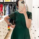 Gal Meets Glam NWT Festive Lace Mini Dark Green Dress US 6 Petite Photo 4