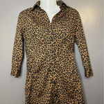 EXPRESS Shirt Dress Womens 8 Brown Leopard Print 3/4 Sleeve Button Knee Length Photo 0