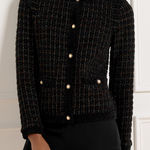 Talbots Chenille Crewneck Cardigan in Metallic Plaid Photo 0