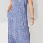 J.Jill  Border Print Maxi Dress Floral Blue Cottage Boho Paisley Size XL NWT Photo 0