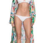 Maaji  Women's Abstract Leaf Pattern Swim Cover Up Kimono Maxi Dress‎ Size Small Photo 0