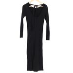 Black Ribbed Knit Maxi Dress Tie Back Long Sleeve Size XS Photo 3