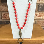 Vintage Red paper beads, bronze accents and leather chain & tassel necklace Photo 0
