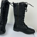 UGG  Elvia Black Leather Waterproof Boots Sz 6 Knee High Lace Up Wool Lined Photo 9