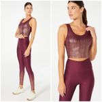 💕MARIKA💕 Marley Metallic Sports Bra + Leggings Grape Wine/ Copper Medium M NWT Photo 2