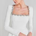 NWOT NADINE MERABI Kimberly Rhinestone Long Sleeve White Minidress Sz 14 Photo 2