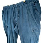 Woman Within Pants Womens 30W Blue Cargo Drawstring Elastic Waist Pockets Cotton Photo 1