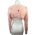 ZARA  Pink Knit Embroidered Floral Cozy Cropped Open Cardigan Sweater Top Size S Photo 2