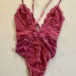 Victoria's Secret  Fishnet Lace Teddy Bodysuit XS Maroon Dark Cherry Red NWT Photo 0