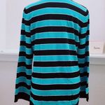 Michael Kors  Sweater Striped Lace-Up V-Neck Knit Top Blue Black Size XL Photo 3