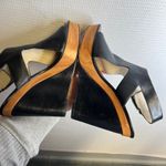 Michael Kors Black Leather Wooden Wedge Slingback Heels Women Size 9.5 Photo 5