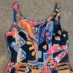 Gorman Vintage VTG Novelty Silk Fiesta Bird Fish Boho Geometric Tank Midi Dress Blue Photo 5