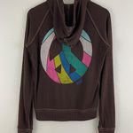 PINK - Victoria's Secret VICTORIAS SECRET PINK Vintage Y2K Brown Rainbow Stripe Peace Sign Zip Up Hoodie Photo 12