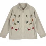 Nick & Sarah Zip Up Fleece Jacket Womens 1X Plus Size Beige Embroidered Leaves Tan Photo 1
